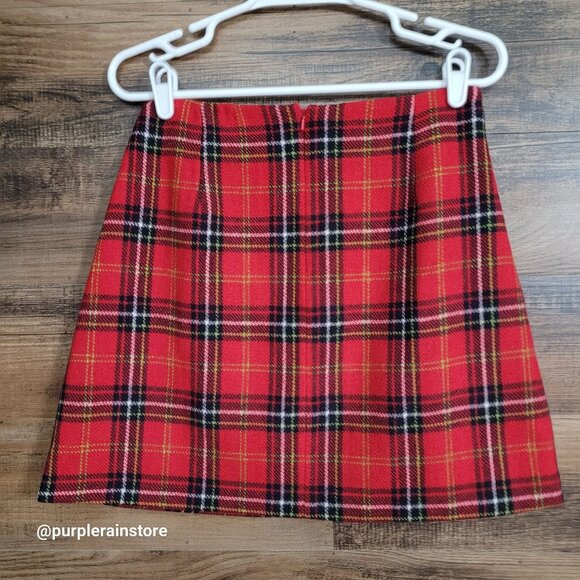 Vtg Express Tartan Plaid Mini Skirt Size 6 Wool Blend Preppy Academia 90's Y2K - Picture 2 of 8